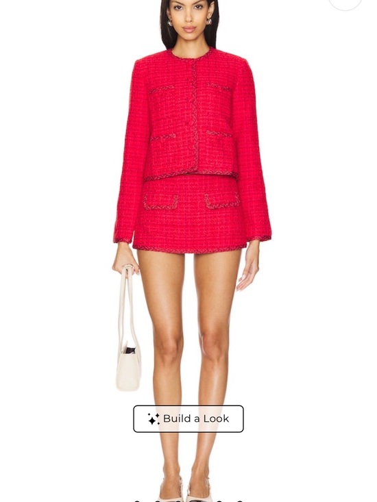 Lovers + Friends Jackets & Blazers - LOVERS AND FRIENDS Women's Red Tweed Jacket & Skirt Set - Classic Tailored Style